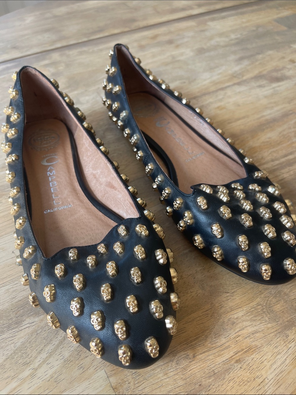 Jeffrey Campbell Skulltini Black Gold Loafer Flats
